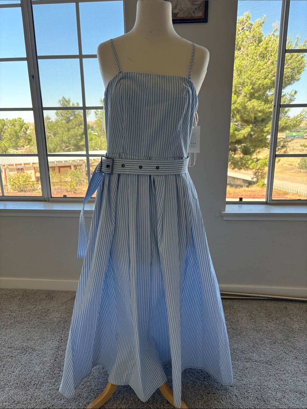 a new day Blue and White Striped Belted Sundress